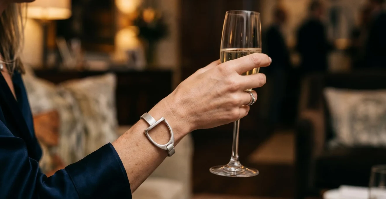 Détail d'un bijou équestre raffiné lors d'une soirée mondaine